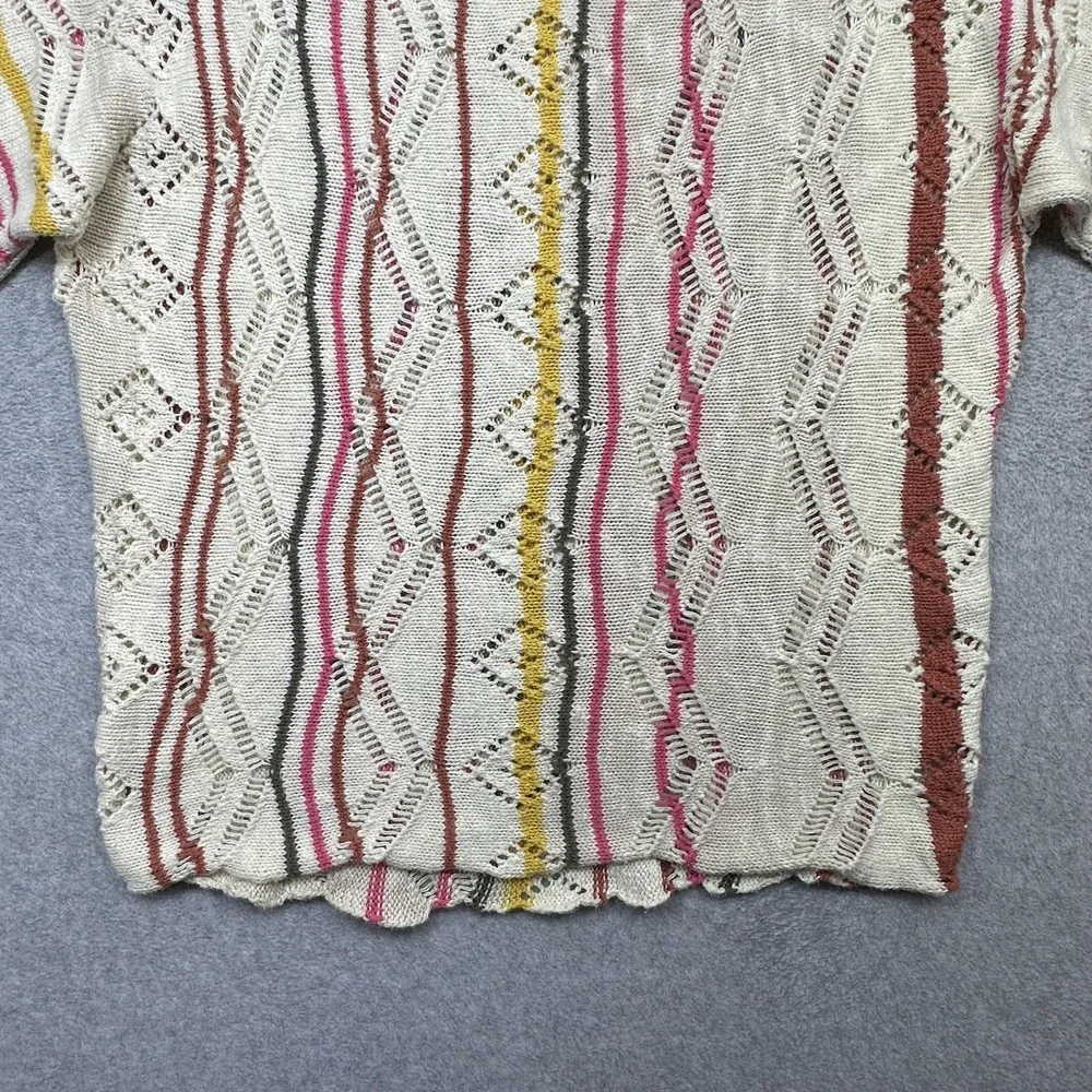 Sundance Sweater Womens Medium Cream Colorful Stripe Open Knit Short Sleeve Top